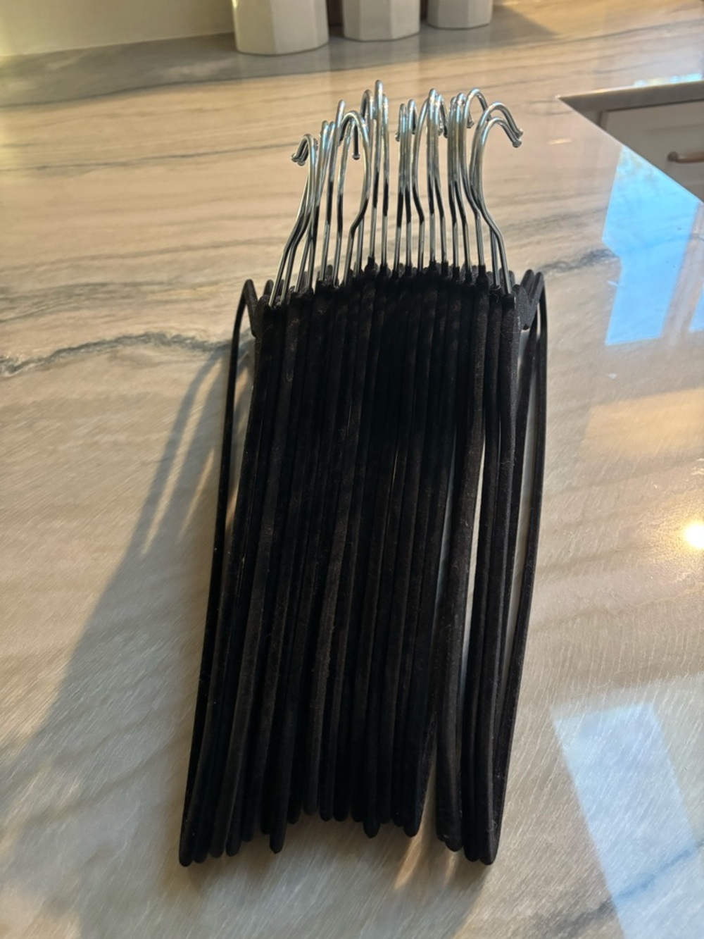 Set of 20 Black Velvet Clothes Hangers with Silver Hooks